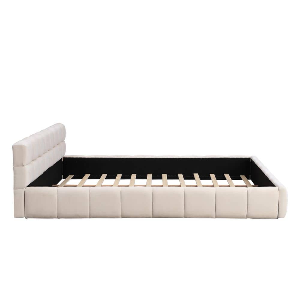 Jackson Beige Chenille Upholstered Wood Frame King Size Platform Bed with Checkerboard Headboard - thumbnail 5