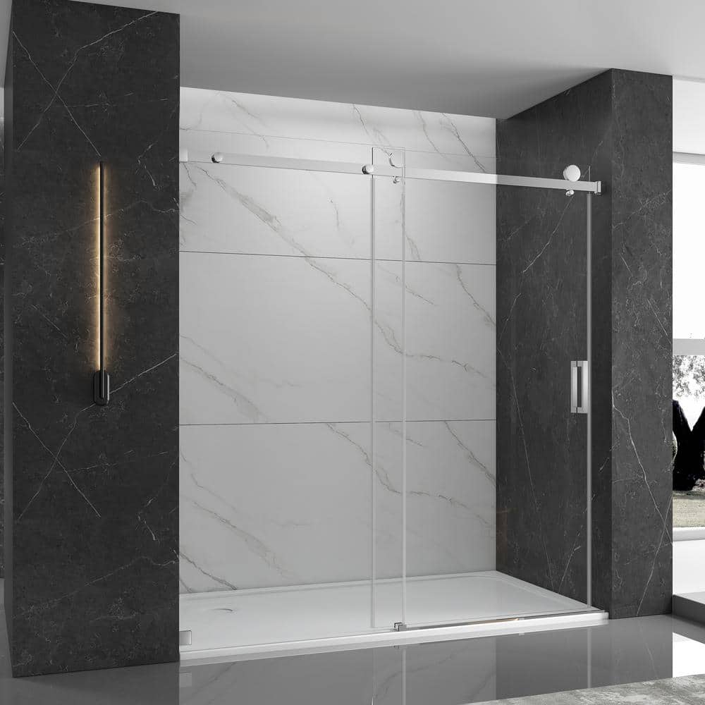 60 in. W x 76 in. H Single Sliding Frameless Shower Door in Chrome with Cle