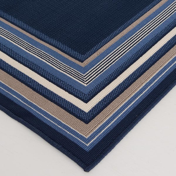 Harold Blue/Blue 6 ft. 7 in. x 9 ft. 6 in. Border Polypropylene Indoor/Outdoor Area Rug