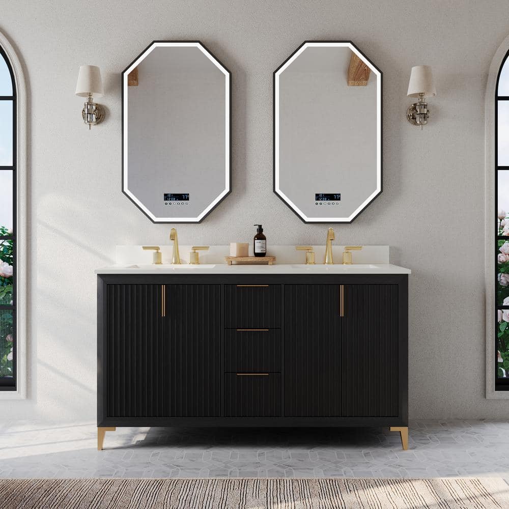Turlington 60" Black Oak Vanity with White Quartz Top