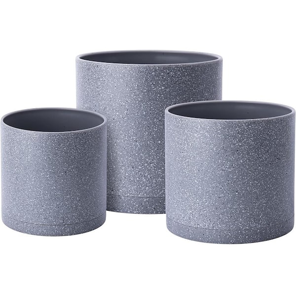 ITOPFOX Modern 10 in. L x 10 in. W x 9.75 in. H Speckled Gray Plastic Round Indoor Planter (3-Pack)