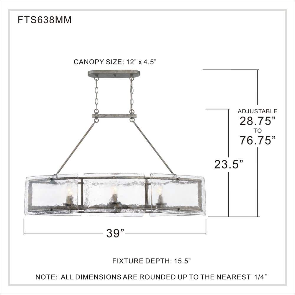Artisanal Fortress Island Light with Textured Glass and Mottled Silver Frame