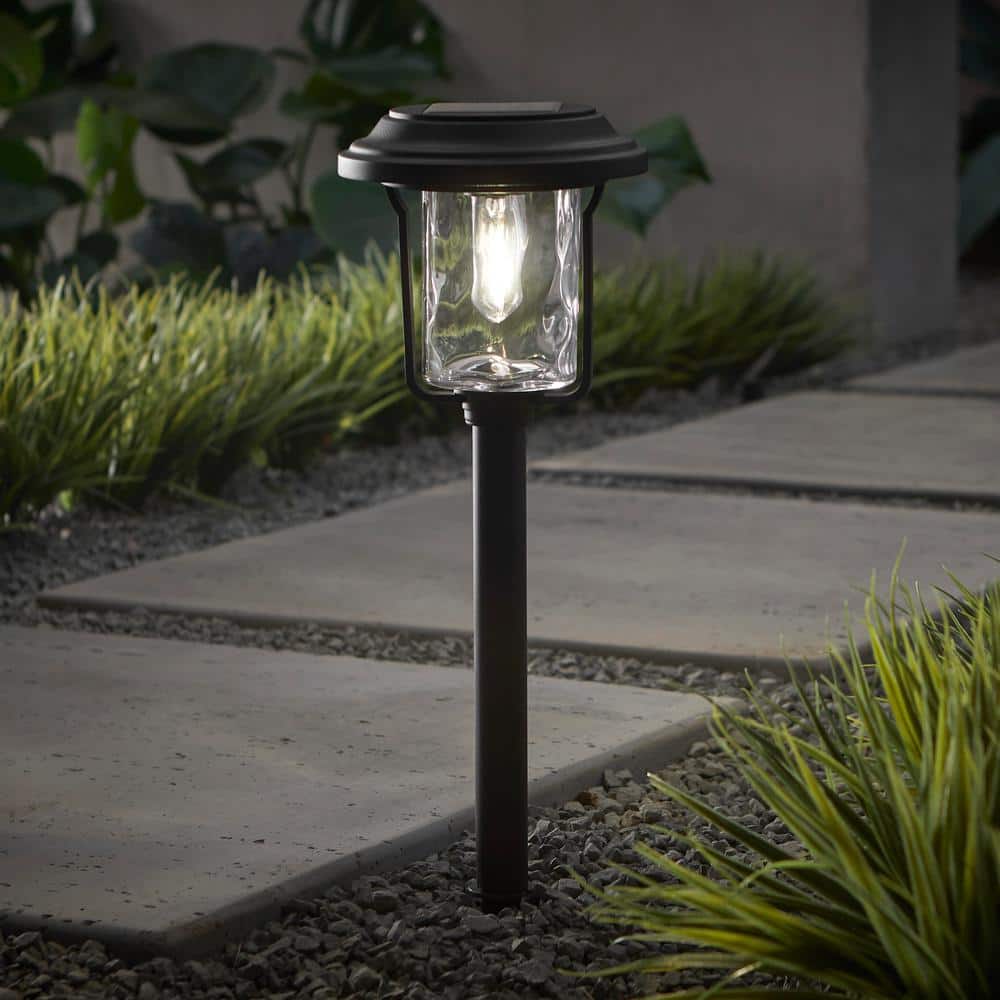 Hampton Bay Laurelview 14 Lumen Black LED Weather Resistant Outdoor Solar Path Light with Glass Lens (2-Pack) 82301-006
