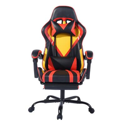 High Back Leather Gaming Office 180° Adjustable with Headrest and Lumbar Support and Footrest-yellow