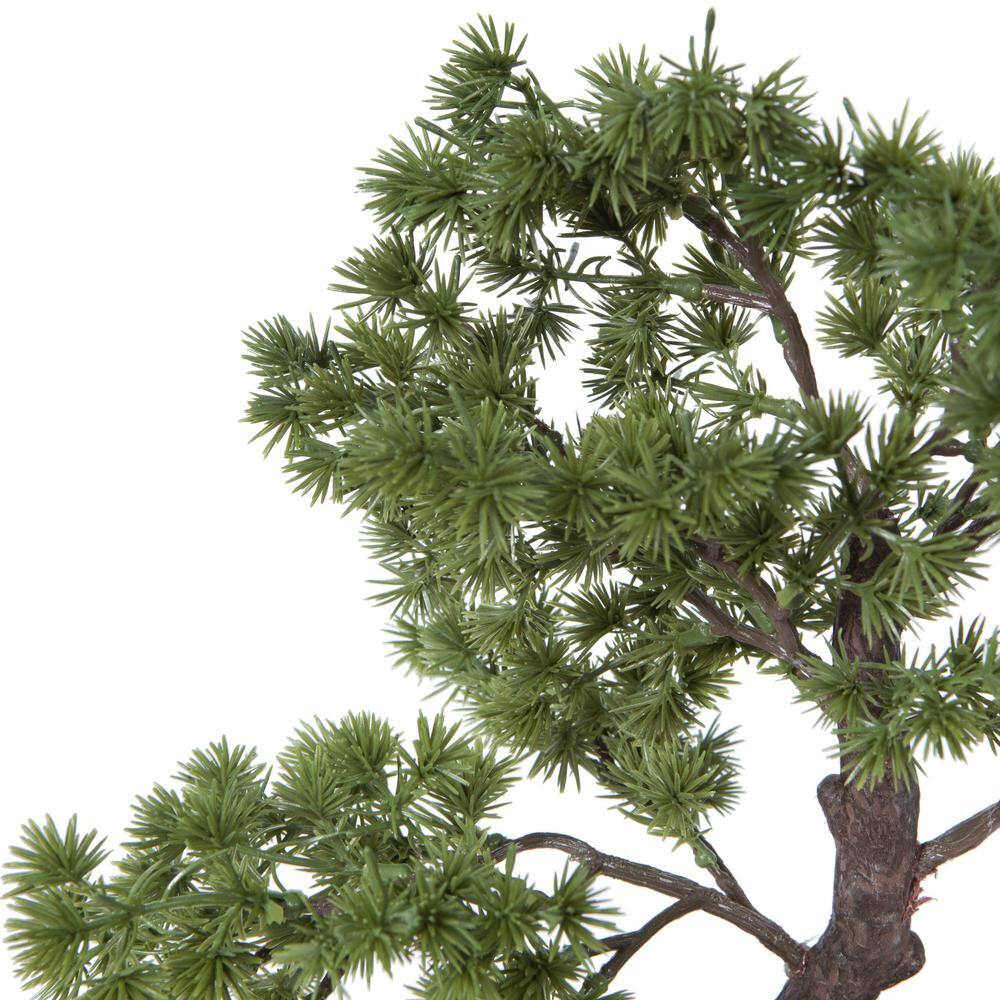 Tiny Green Faux Pine Bonsai Tree in Black Plastic Pot