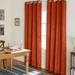 Lustre Mecca Orange Solid Woven Room Darkening Grommet Top Curtain, 52 in. W x 108 in. L (Set of 2)