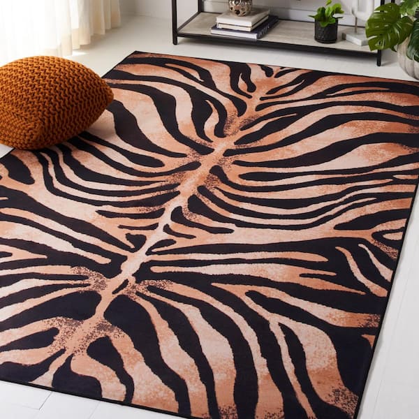 Faux Hide 2 ft. x 4 ft. Light Orange/Black Machine Washable Animal Print Area Rug