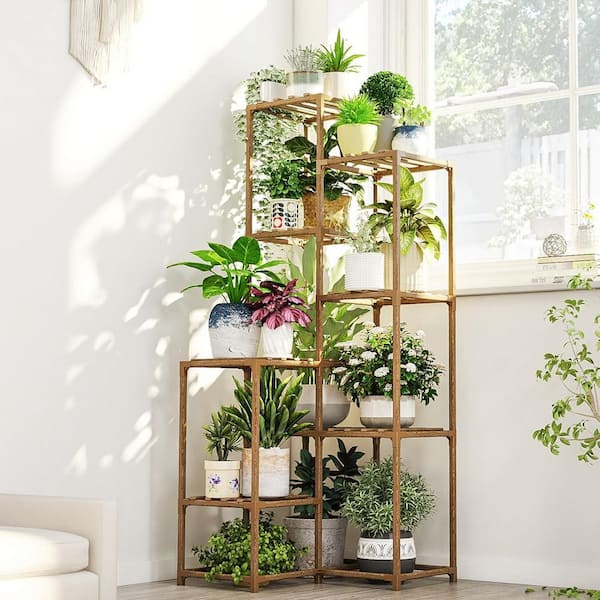 Unbranded 12-Pot Tall Wood Plant Stand-Indoor/Outdoor Corner Shelf for  Multiple Plants (54.7 in. H H) Jaycool8150