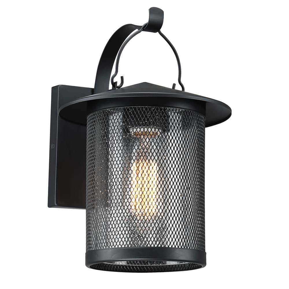 Modern 1-Light Matte Black Porch Outdoor Wall Sconce Cylinder with Clear Se