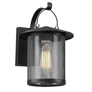 Modern 1-Light Matte Black Porch Outdoor Wall Sconce Cylinder with Clear Seeded Glass