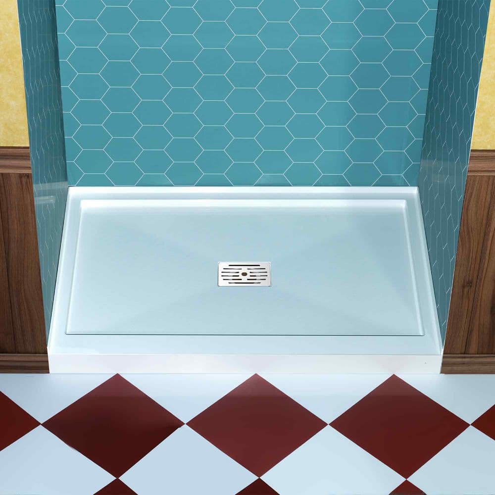 60 in. L x 30 in. W Alcove Shower Pan Base with Chrome Center Drain in White price history on PriceWatchPro
