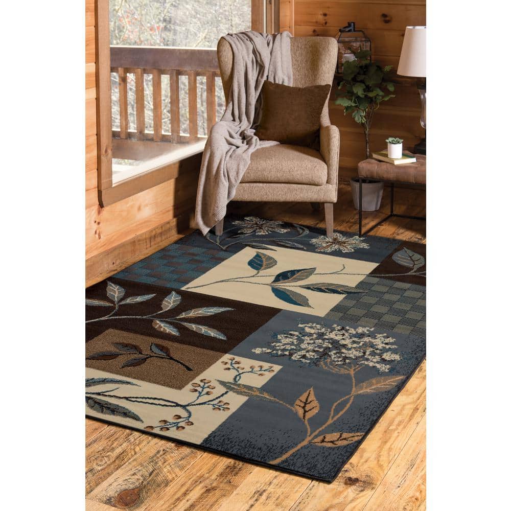 Light Blue and Brown Rectangular Synthetic Area Rug, 5' x 8'
