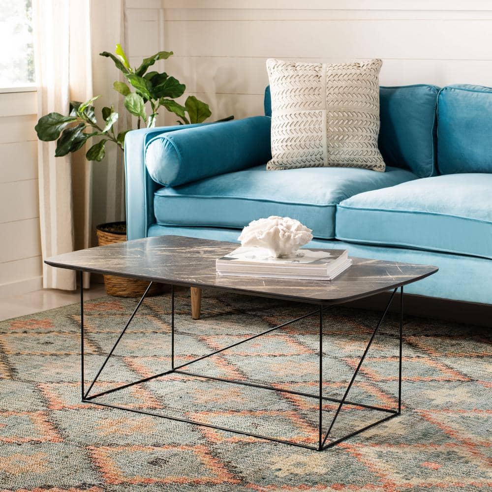 Transitional Black & Gray Rectangular Wood Coffee Table
