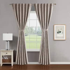 Collins Taupe Branch Pattern Polyester 50 in. W x 108 in. L Back Tab Blackout Curtain (2-Panels with 2-Tiebacks)