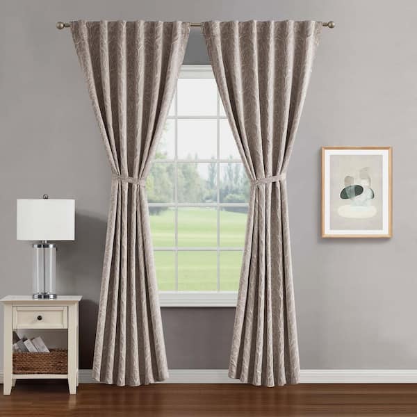 CREATIVE HOME IDEAS Collins Taupe Branch Pattern Polyester 50 in. W x 108 in. L Back Tab Blackout Curtain (2-Panels with 2-Tiebacks)