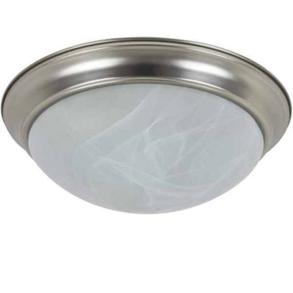 Sunlite 15.3 in. 1-Light Brushed Nickel Alabaster Glass Dome Ceiling LED Flush Mount Light, 5000K Daylight