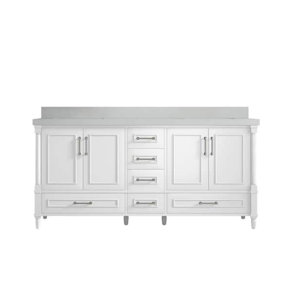 Willow Collections Hudson 72 in. W x 22 in. D x 36 in. H Double Sink Bath Vanity in White with 2 in. Carrara Quartz Top