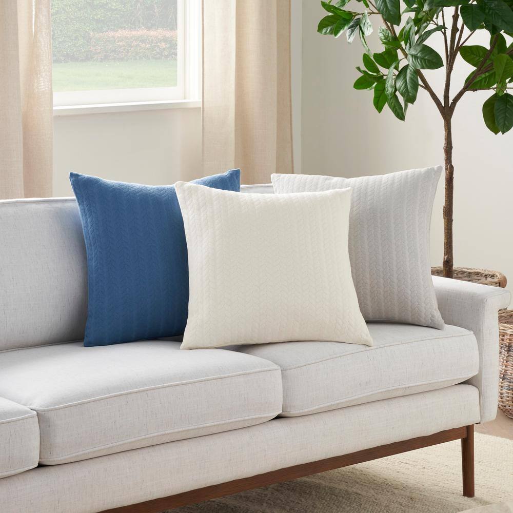 Blue Cotton Textured 18" Square Reversible Pillow Cover