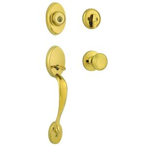 Chelsea Lifetime Polished Brass Single Cylinder Door Handleset with Cameron Door Knob Featuring SmartKey Security