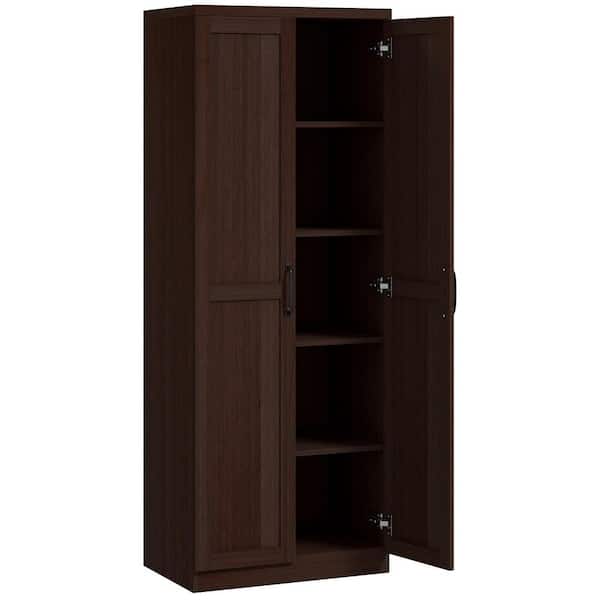 HOMCOM Kitchen Pantry, Freestanding 5-tier Storage Cabinet with 2 Adjustable Shelves for Dining Room Cinnamon Cherry Wood Grain