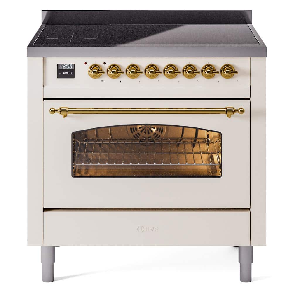 Nostalgie II 36 in. 6 Zone Freestanding Induction Range in Antique White with Brass -  ILVE, UPI366NMPAWG