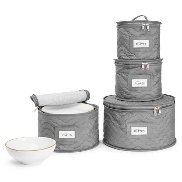 Sorbus China Storage Containers-Quilted Dish Storage Containers for Organizing, Gray