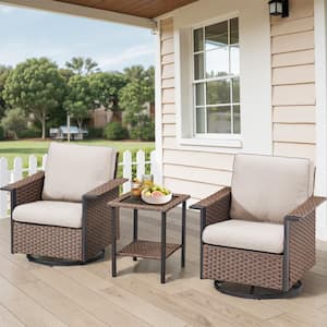 Nyajiah 3-Piece Wicker Patio Conversation Set with Beige Cushions