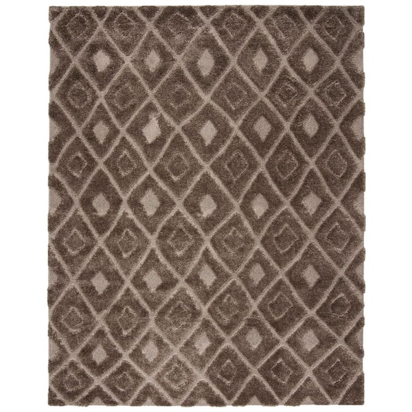 Olympia Shag 8 ft. x 10 ft. Mushroom Diamond High-Low Area Rug
