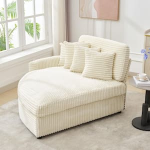 JEAREY Beige Corduroy Upholstered Right Side Chaise Lounge with Pillow ...
