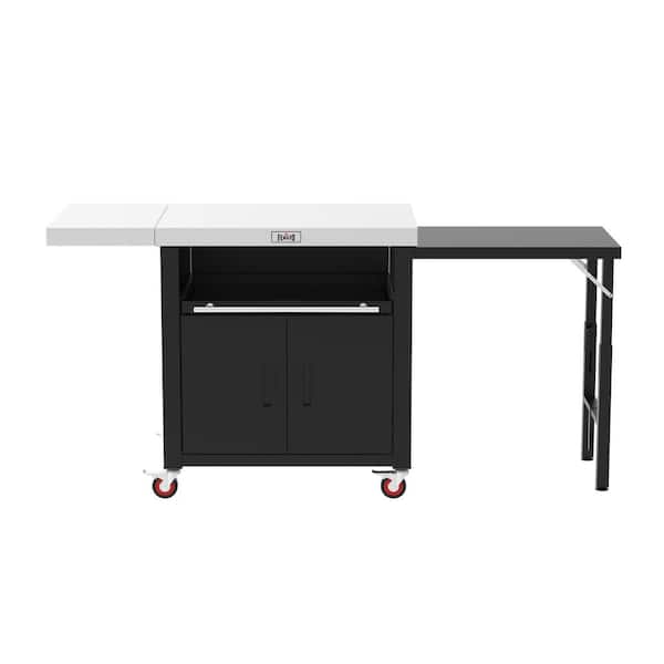 74 in. x 26 in. Outdoor Kitchen Island and Grill Cart with 2-Foldable Side Tables and Storage Cabinet