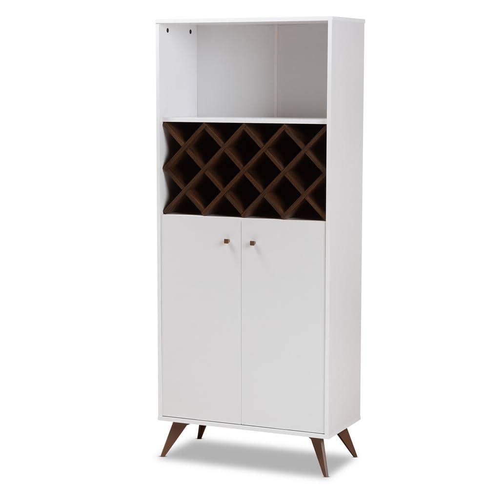 Serafino White and Walnut Mid-Century Modern Wine Cabinet