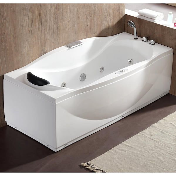 EAGO 71 in. Acrylic Flatbottom Whirlpool Bathtub in White