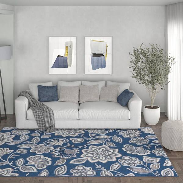Madison Floral Navy 2 ft. x 10 ft. Indoor Runner Rug