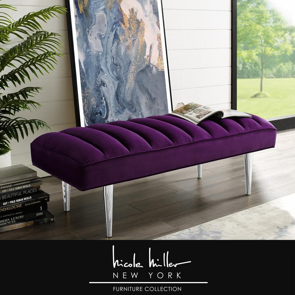 Nicole Miller Denver Purple Chrome Velvet Bench With Upholstered Nbh107 02pl Hd The Home Depot