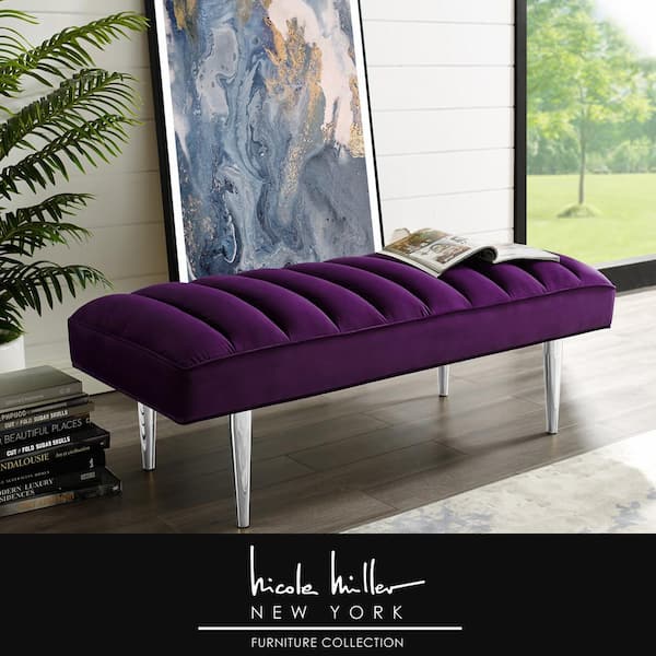 Nicole Miller Denver Purple/Chrome Velvet Bench with Upholstered  NBH107-02PL-HD - The Home Depot