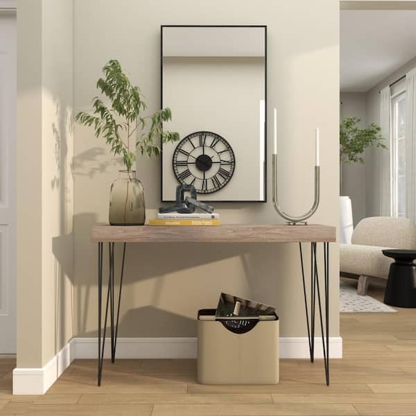 47 in. Brown Extra Large Rectangle Wood Console Table with Black Metal Hairpin Legs