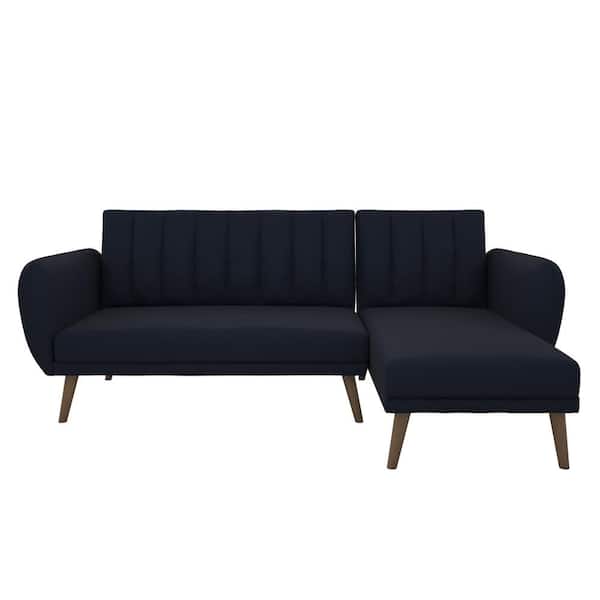 Novogratz Brittany Blue Linen Sectional Futon Sofa