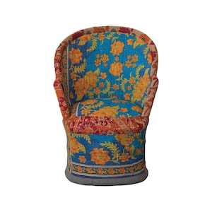 Multicolor Cotton Kantha Cane Upholstered Chair