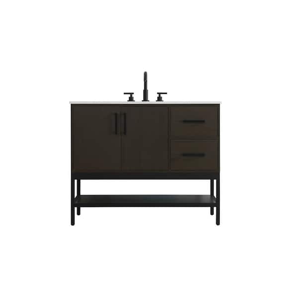 42 in. Single Sink Mocha Brown Bath Vanity with White Engineered Marble Top