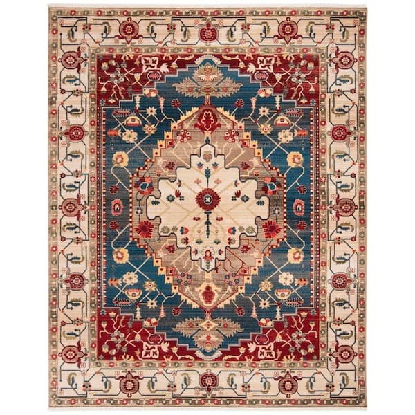 SAFAVIEH Kashan Ivory/Blue 8 ft. x 10 ft. Border Area Rug