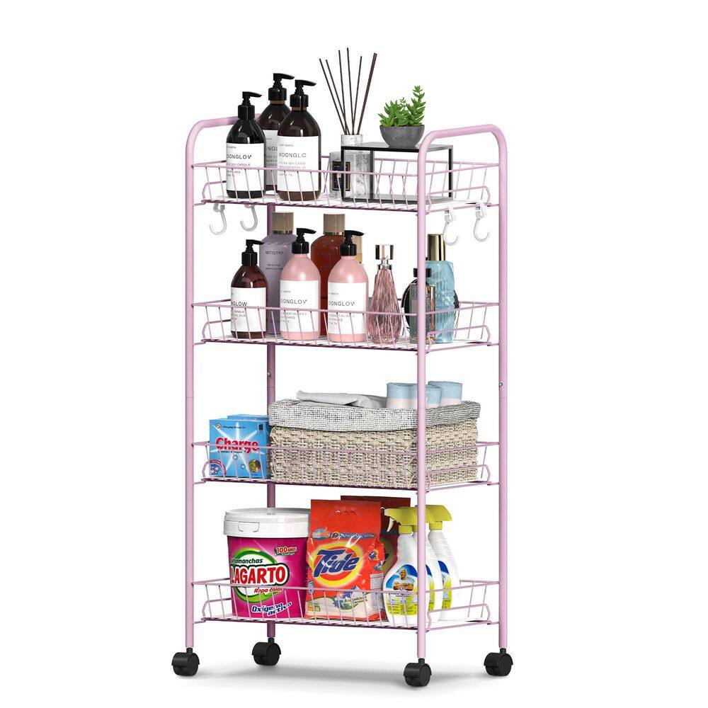 4-Tier Metal-Wheeled Multi-Purpose Utility Cart, Pink price history on PriceWatchPro
