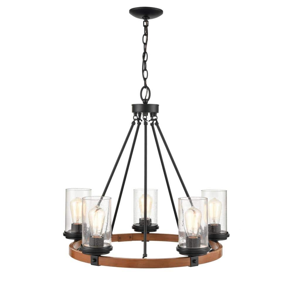 5-Lights 26 in. Matte Black/Wood Grain Chandelier price history on PriceWatchPro