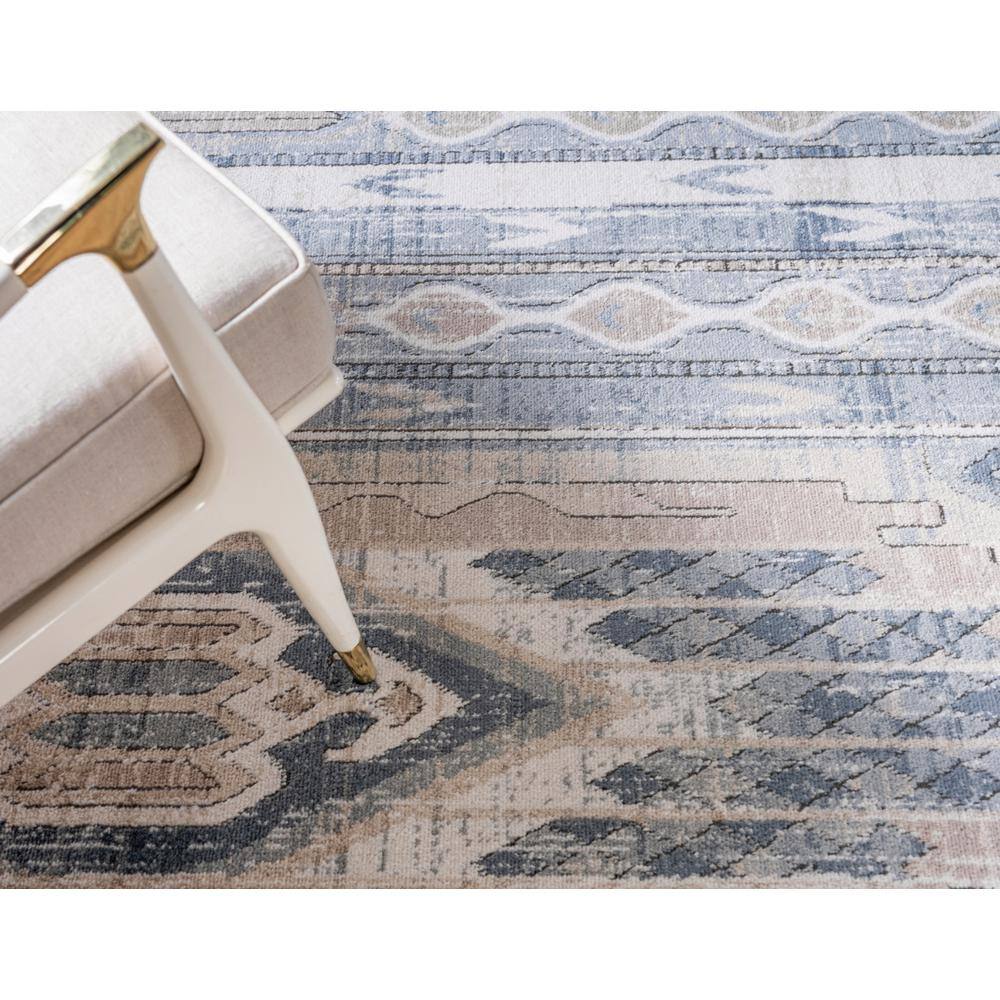 Navy Blue Geometric Synthetic 10' x 14' Rug