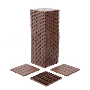 12 in. W x 12 in. L Outdoor Striped Square PVC Interlocking Flooring Slat Patio Deck Tiles(Pack of 44Tiles)in Brown