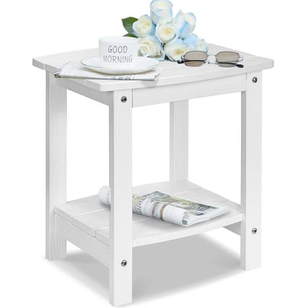 Unbranded Waterproof Double Tier White Rectangle HIPS Plastic 16.7 in. Outdoor Side Table