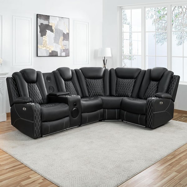 Loveseat Recliner Faxu Leather Manual Sofa With Storage Console