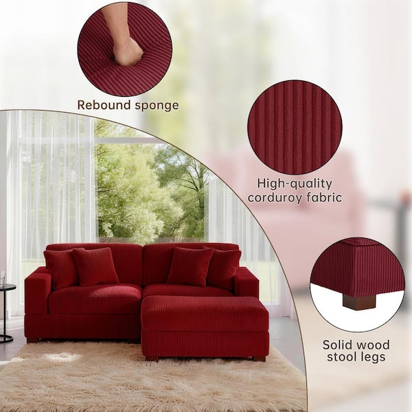Uixe 83 in. W Modern Square Arm 3-Piece Corduroy Fabric L-Shaped