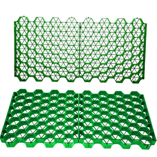 VEVOR 4 PCS Permeable Pavers 1.9 in. Depth Gravel Driveway Grid Flat-Interlocked Grass Pavers HDPE Green Plastic Shed Base