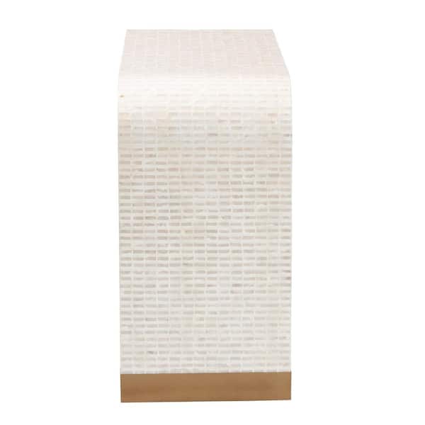 Carlyn 42.9 in. Beige and Gold Specialty Waterfall Capiz Shell Tile Console Table