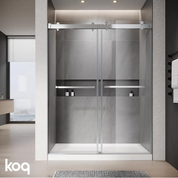 54 in. W x 76 in. H Soft Closing Double Sliding Frameless Shower Door in Chrome Finish with 3/8 in. Clear Tempered Glass